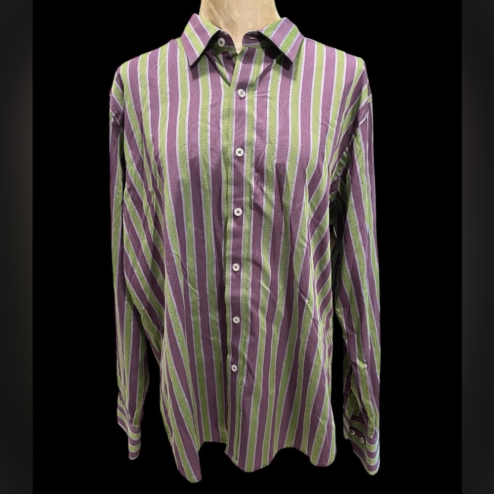 Robert Graham Purple and Green Casual Button Down Shirt